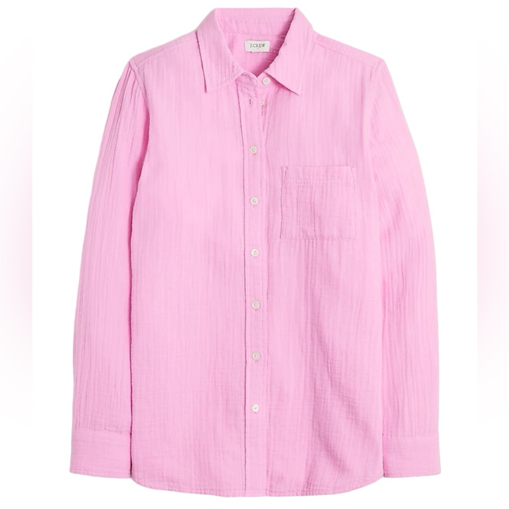 *Nwt* J. Crew Gauze Button-Down Long Sleeve Collared Shirt, Lotus Bloom (Pink)